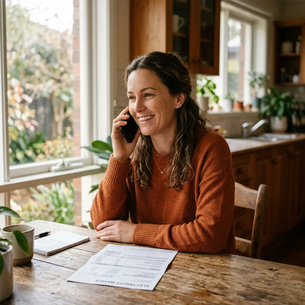 An Australian consumer taking a call at home